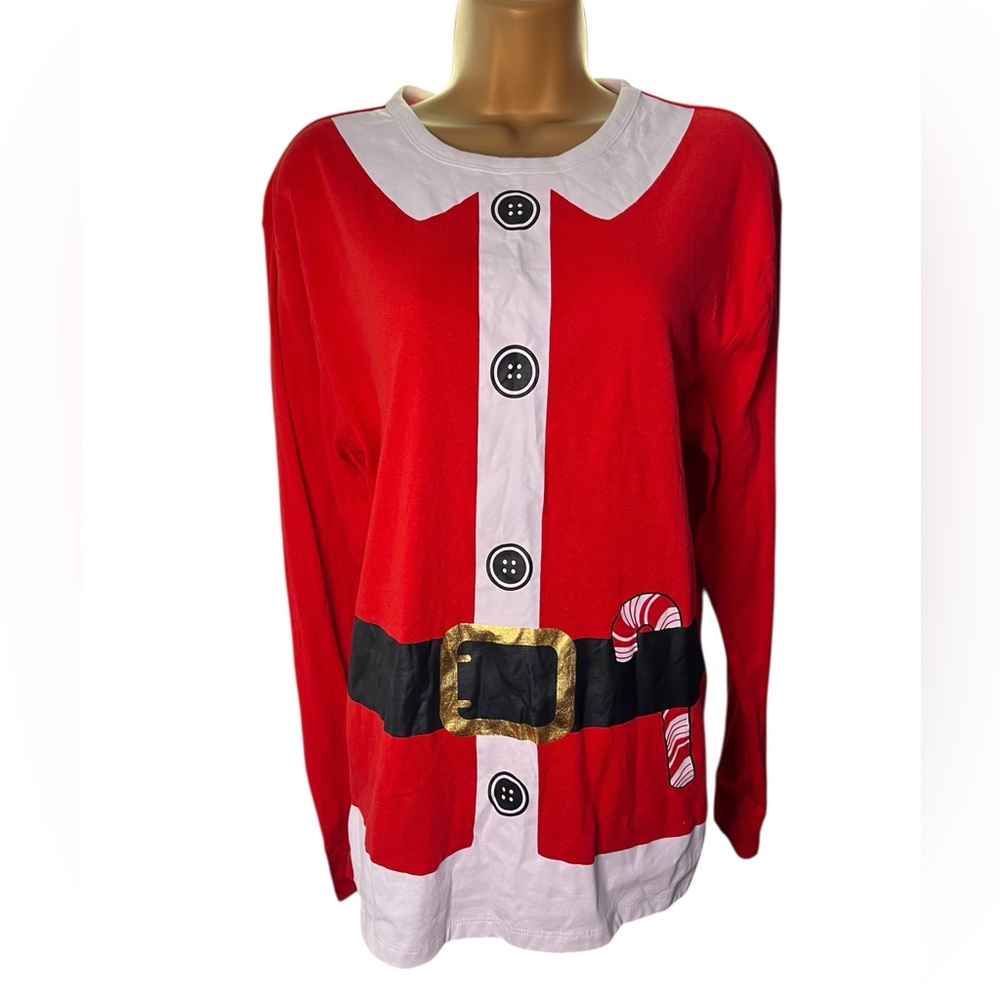 Target Christmas Santa Costume Print Long Sleeve Shirt Cotton Medium Red